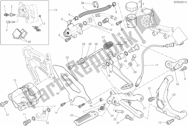 All parts for the Freno Posteriore of the Ducati Superbike 959 Panigale ABS USA 2017